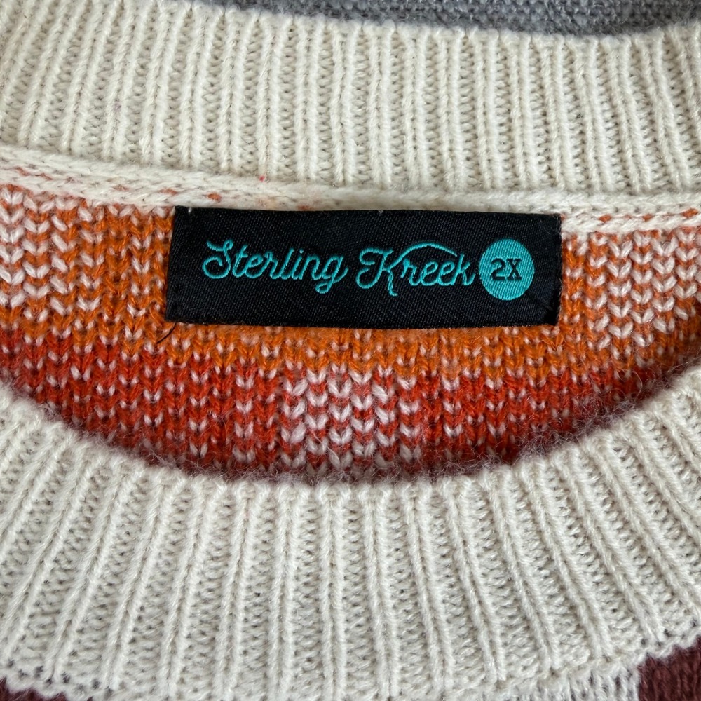 Sterling Kreek Womens Southwestern Geometric Crewneck Sweater Cream Soft 2XL - Picture 3 of 8